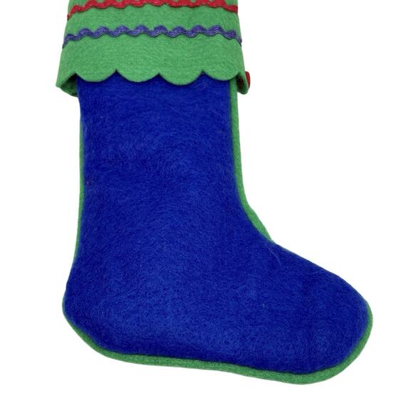 Vintage 7” Felt Christmas Stocking Embroidered Yellow Stars Appliqués Buttons - Picture 6 of 10